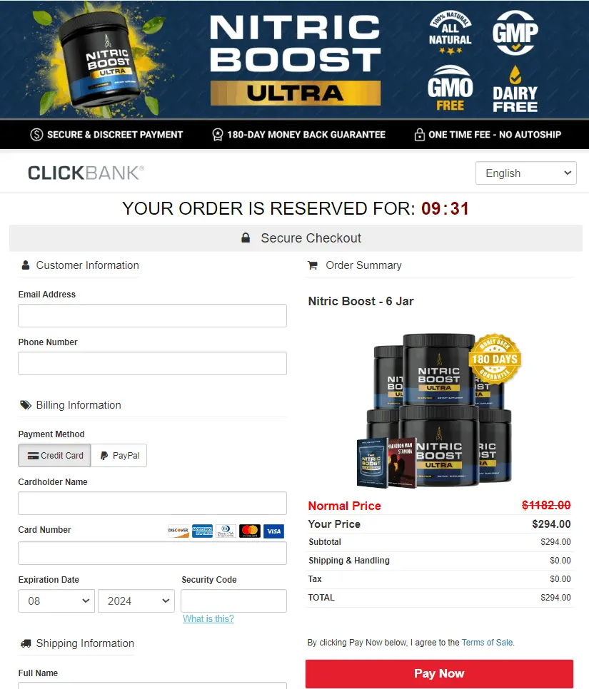 Nitric Boost order page